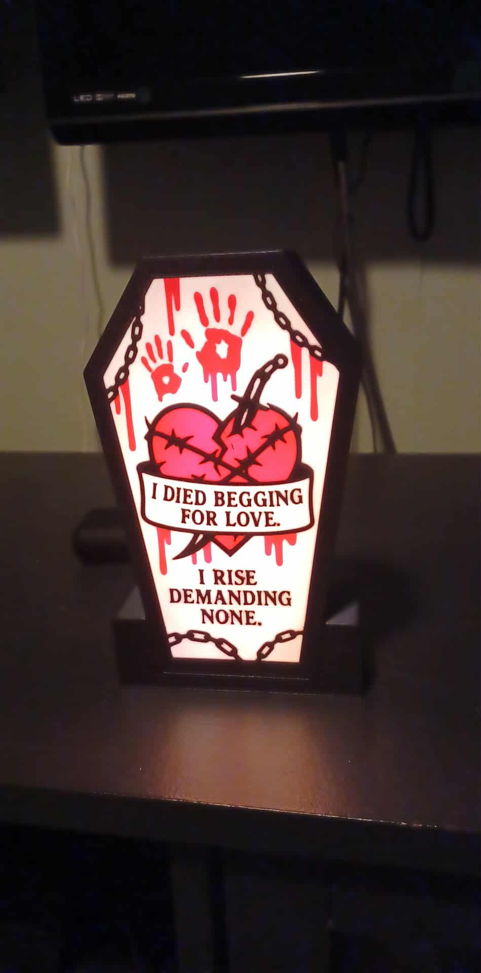 Bleading Heart Coffin LED light box – custom 3D printed – Lit Layer Creations